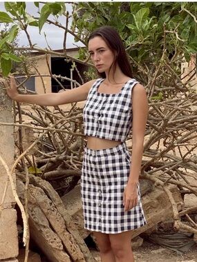 Aniela Parys Latiflora Black & White Gingham Button-Front Linen Skirt